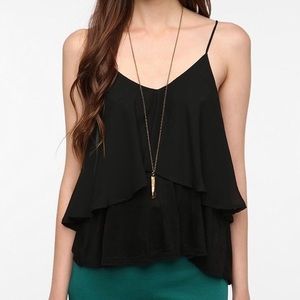 URBAN OUTFITTERS Black Tiered Top w/ Mesh Overlay
